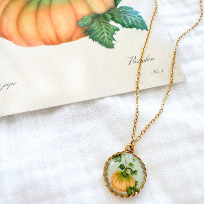 Pumpkin Green Pendant Necklace | Gold