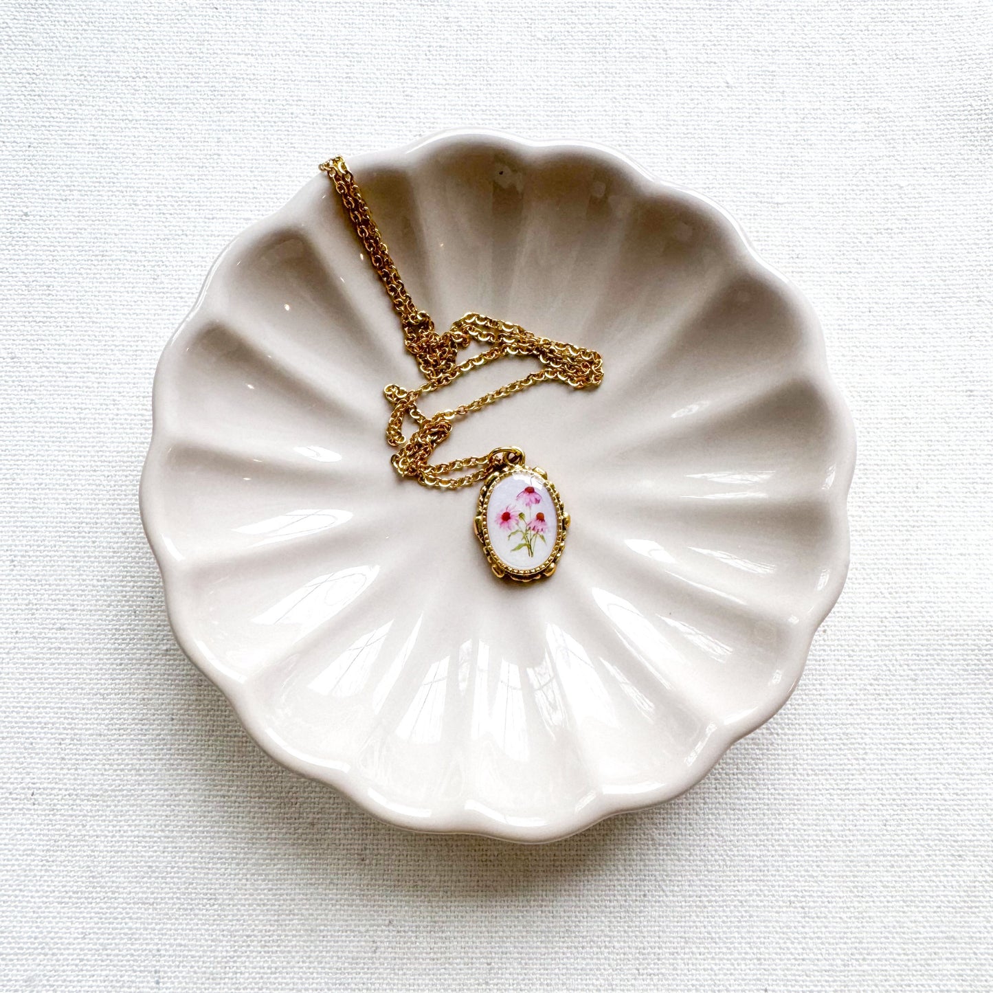 Purple Coneflower Botanical Illustration Pendant Necklace | Gold
