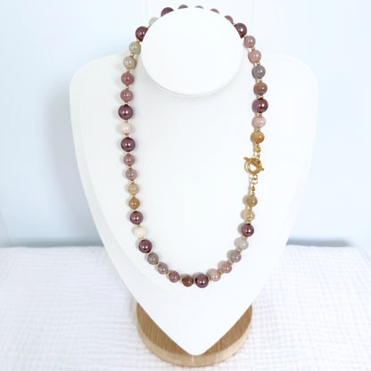Glass Pearl and Sunstone Gemstone Necklace | Gold