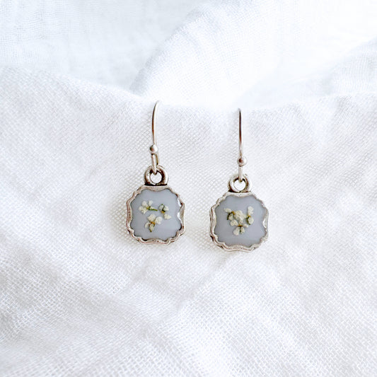 Raechelle Pressed Flower Drop Earrings | Silver