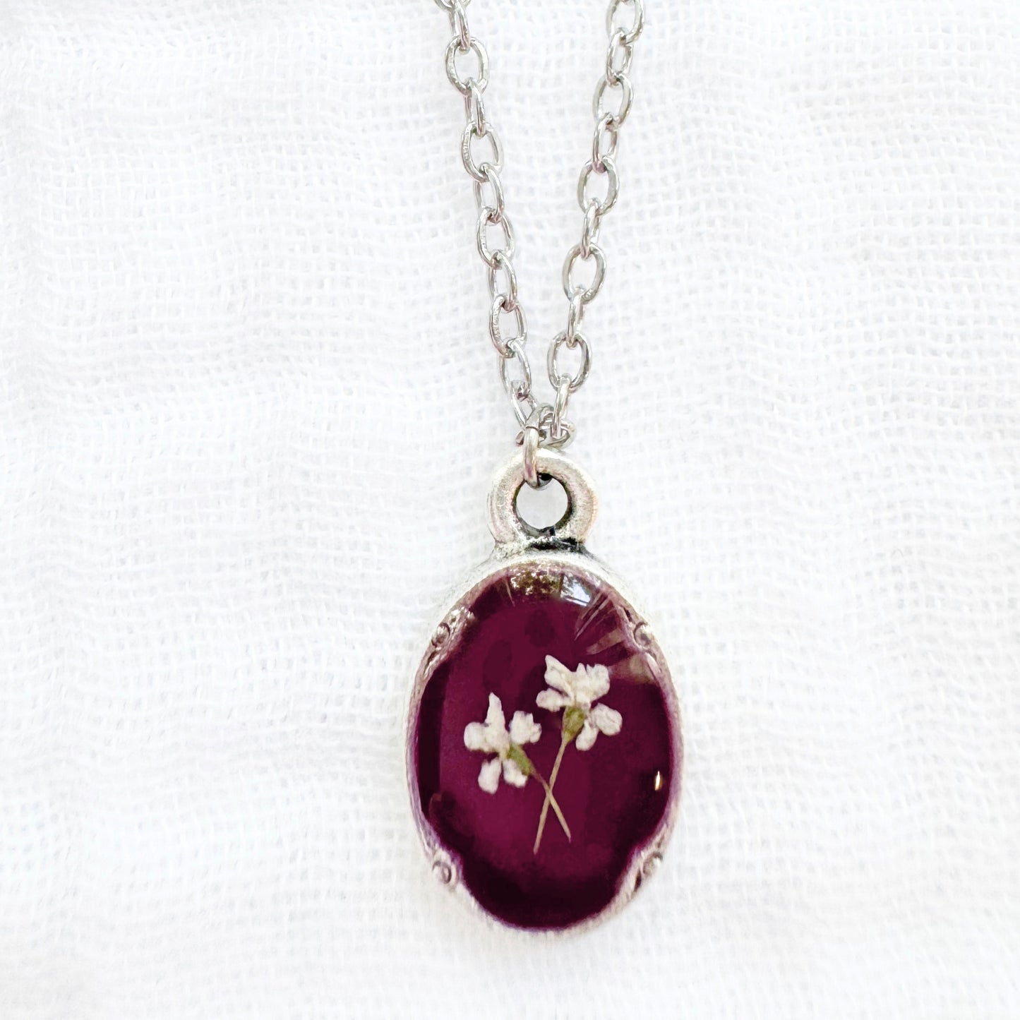 Rosalie Mini Ornate Pressed Flower Necklace | Silver