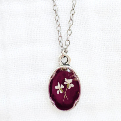 Rosalie Mini Ornate Pressed Flower Necklace | Silver