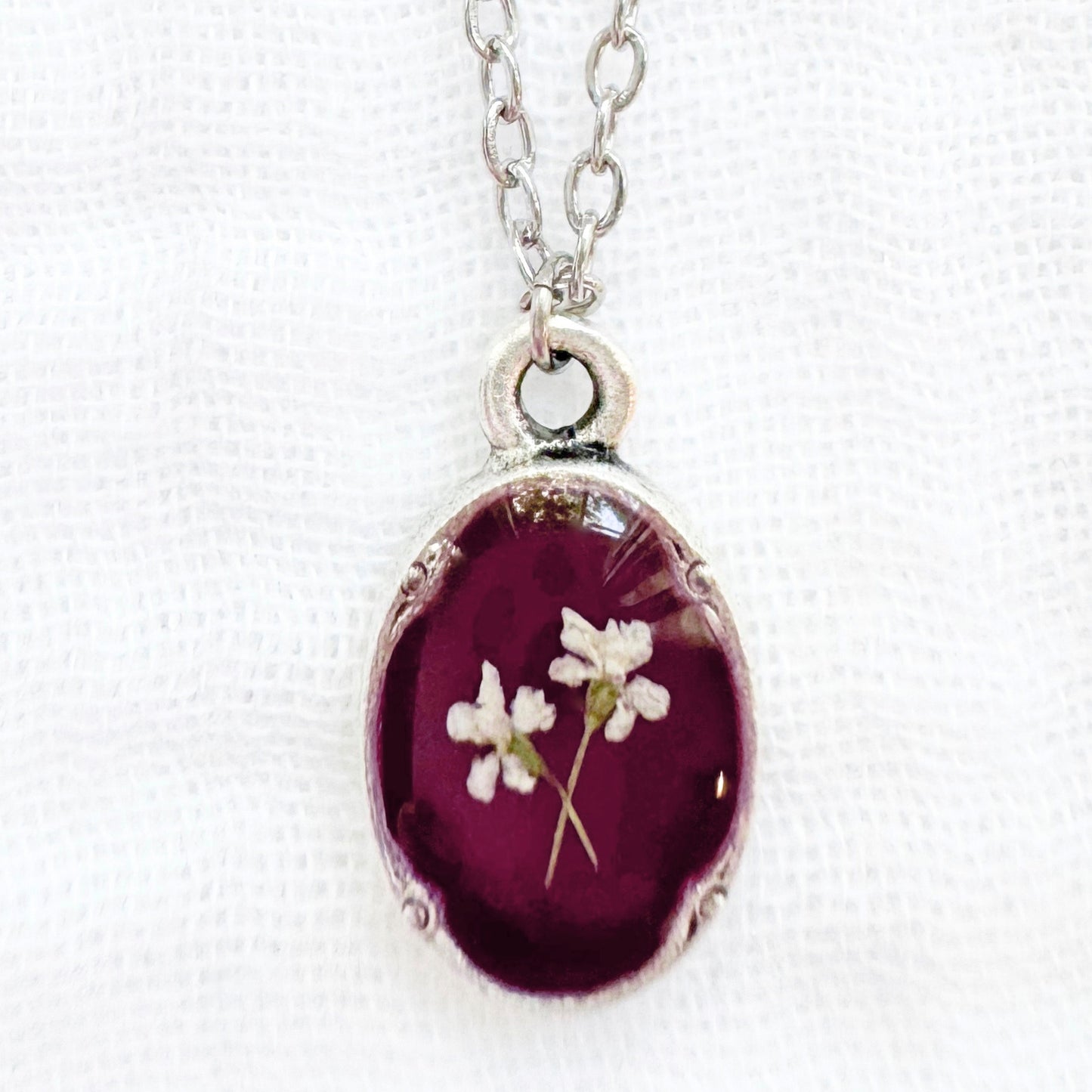 Rosalie Mini Ornate Pressed Flower Necklace | Silver