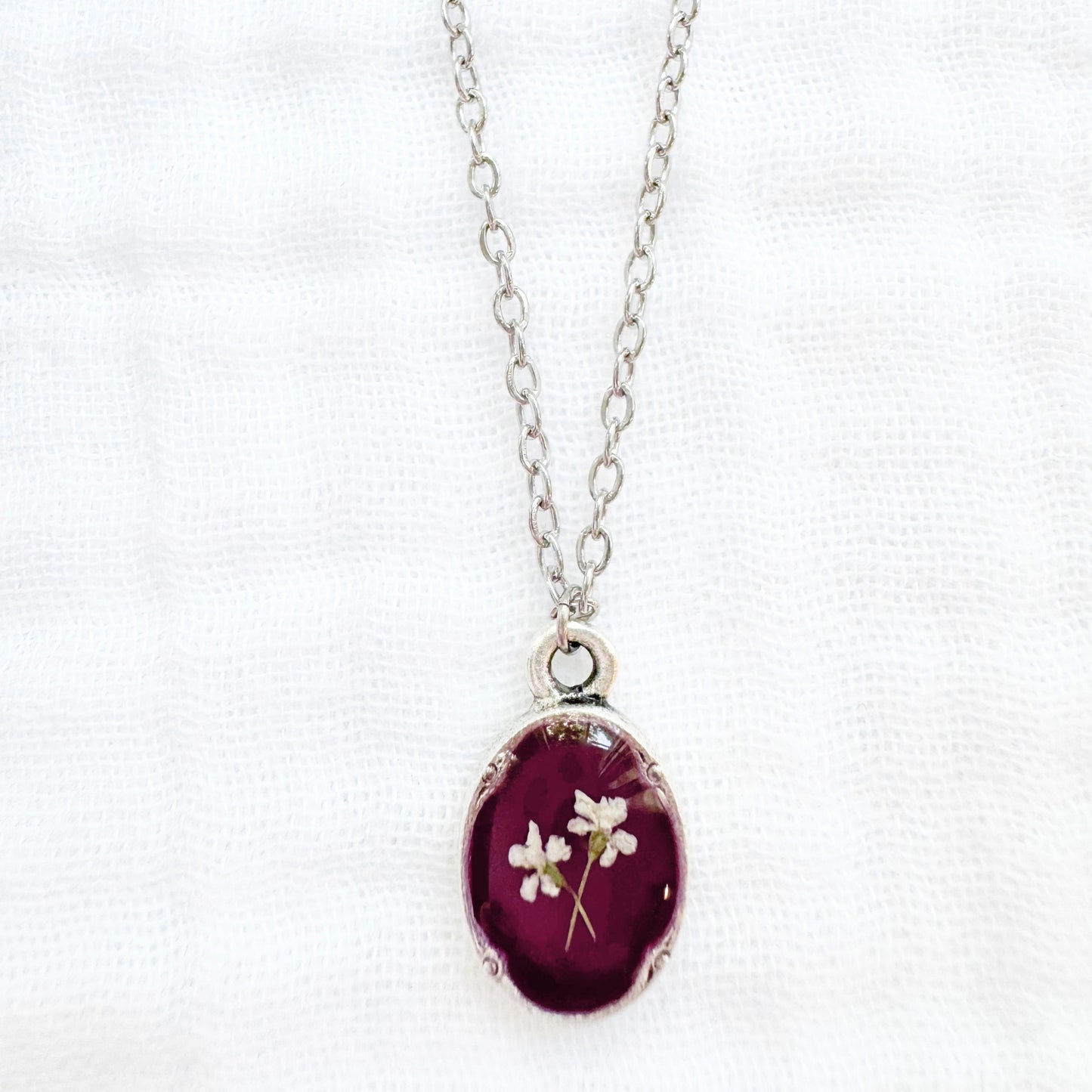 Rosalie Mini Ornate Pressed Flower Necklace | Silver