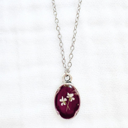 Rosalie Mini Ornate Pressed Flower Necklace | Silver