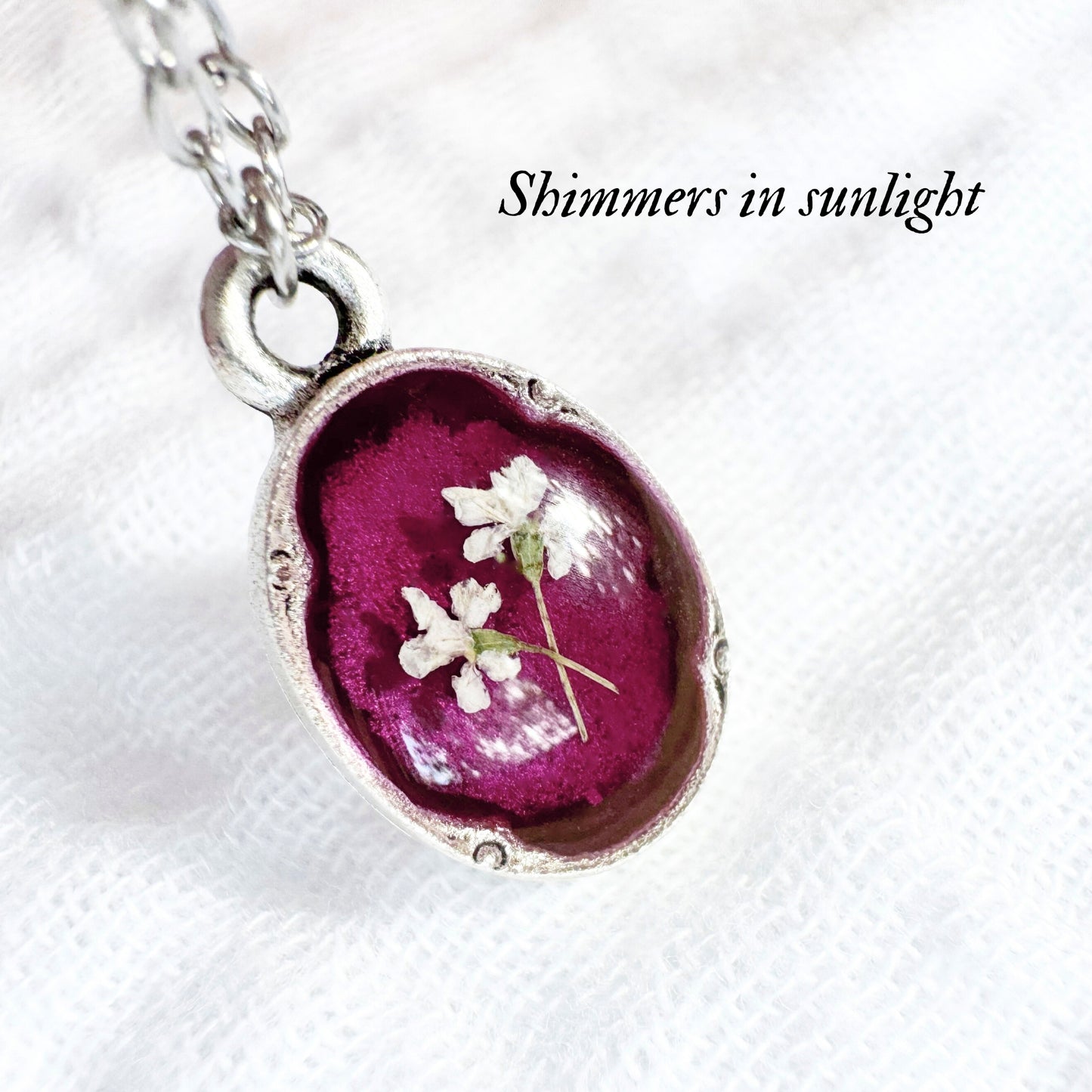 Rosalie Mini Ornate Pressed Flower Necklace | Silver