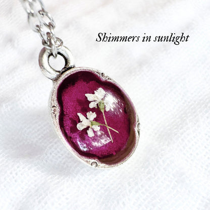 Rosalie Mini Ornate Pressed Flower Necklace | Silver
