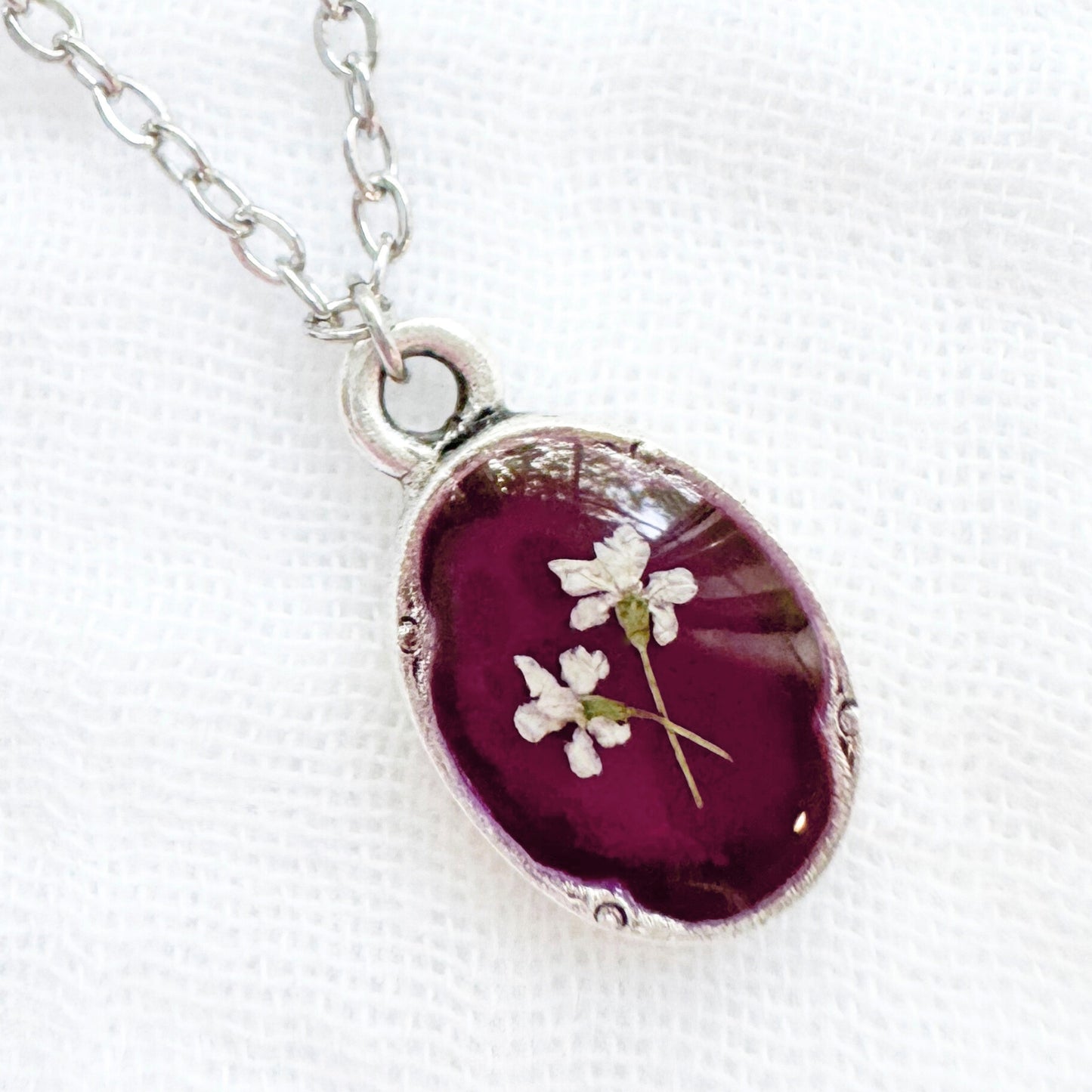Rosalie Mini Ornate Pressed Flower Necklace | Silver