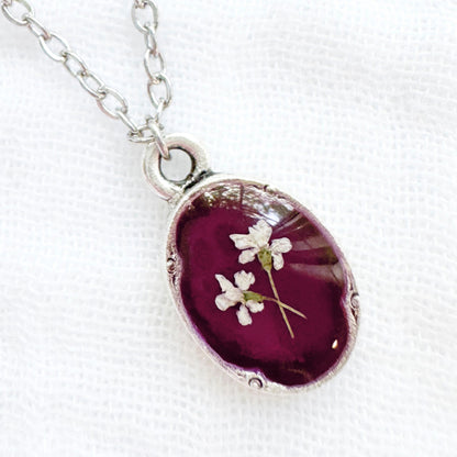 Rosalie Mini Ornate Pressed Flower Necklace | Silver