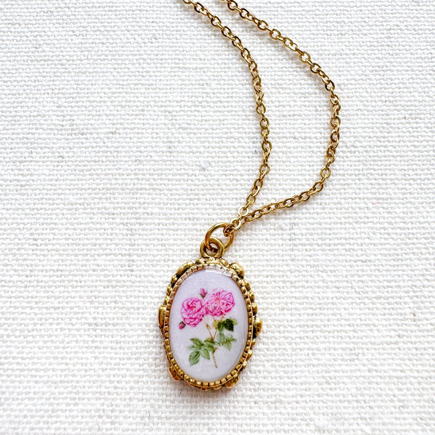 Rose Botanical Illustration Pendant Necklace | Gold