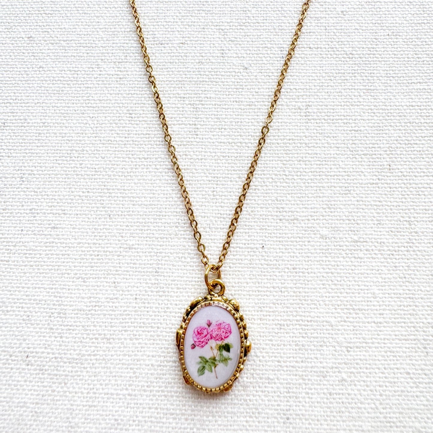 Rose Botanical Illustration Pendant Necklace | Gold