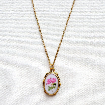 Rose Botanical Illustration Pendant Necklace | Gold