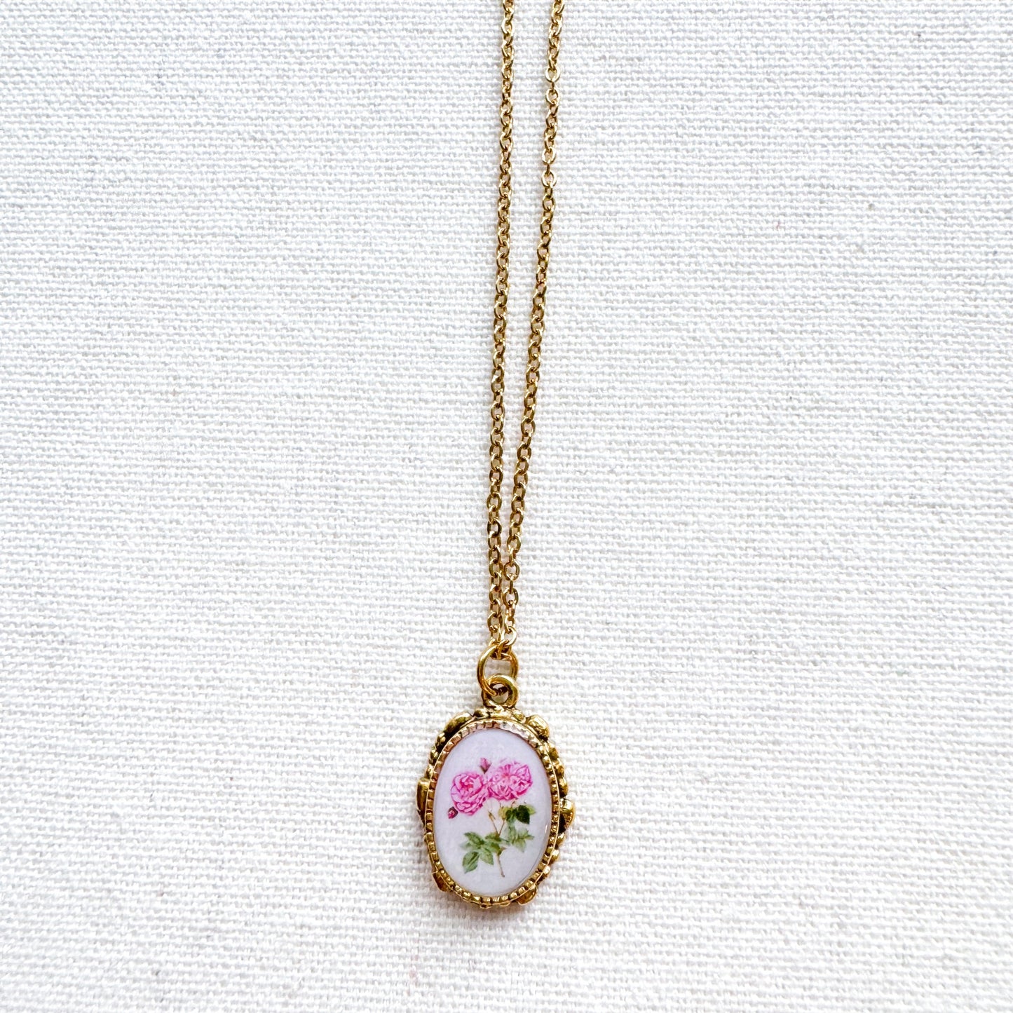 Rose Botanical Illustration Pendant Necklace | Gold