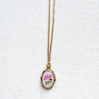 Rose Botanical Illustration Pendant Necklace | Gold