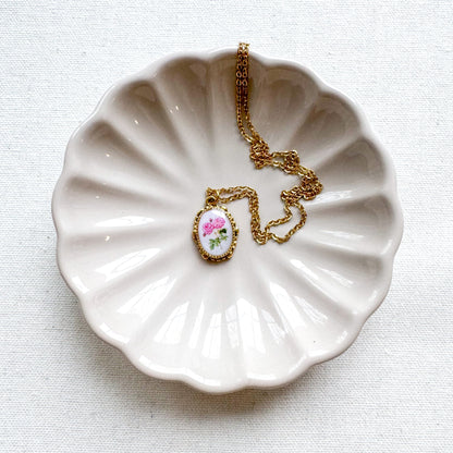 Rose Botanical Illustration Pendant Necklace | Gold