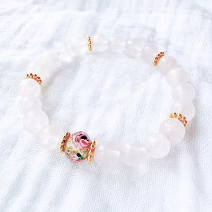 Rose Quartz Gemstone Bracelet | Lampwork Gold