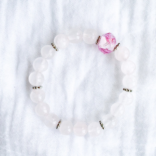 Rose Quartz Gemstone Bracelet | Lampwork Silver