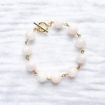 Rose Quartz Gemstone Bracelet | Gold