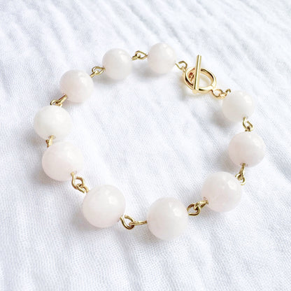 Rose Quartz Gemstone Bracelet | Gold