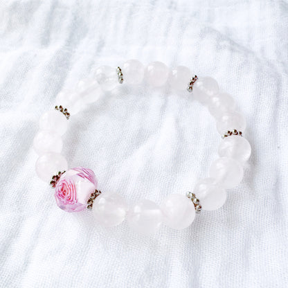 Rose Quartz Gemstone Bracelet | Lampwork Silver