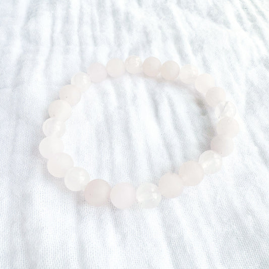 Rose Quartz Gemstone Bracelet | Frosted & Polished