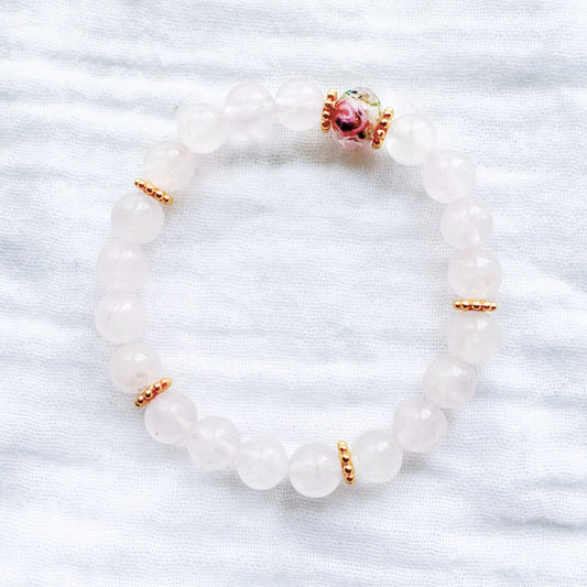 Rose Quartz Gemstone Bracelet | Lampwork Gold
