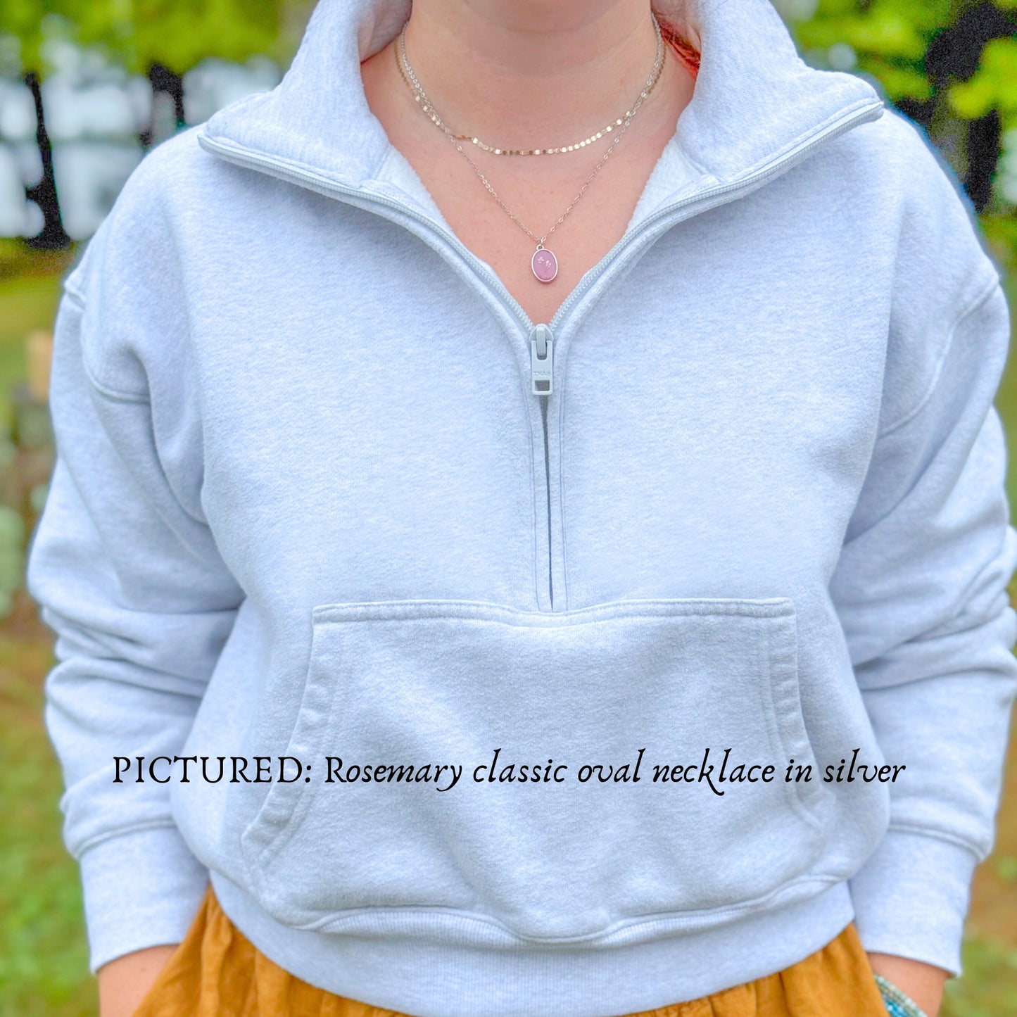 Edwina Classic Oval Pressed Flower Necklace | Silver