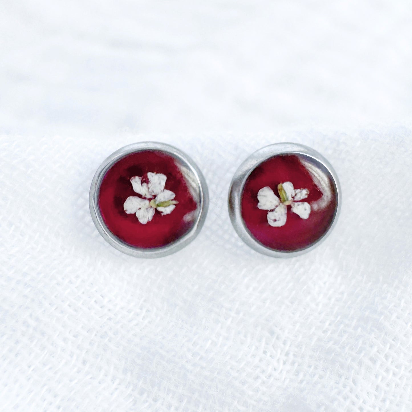 Ruby Pressed Flower Earrings | Silver