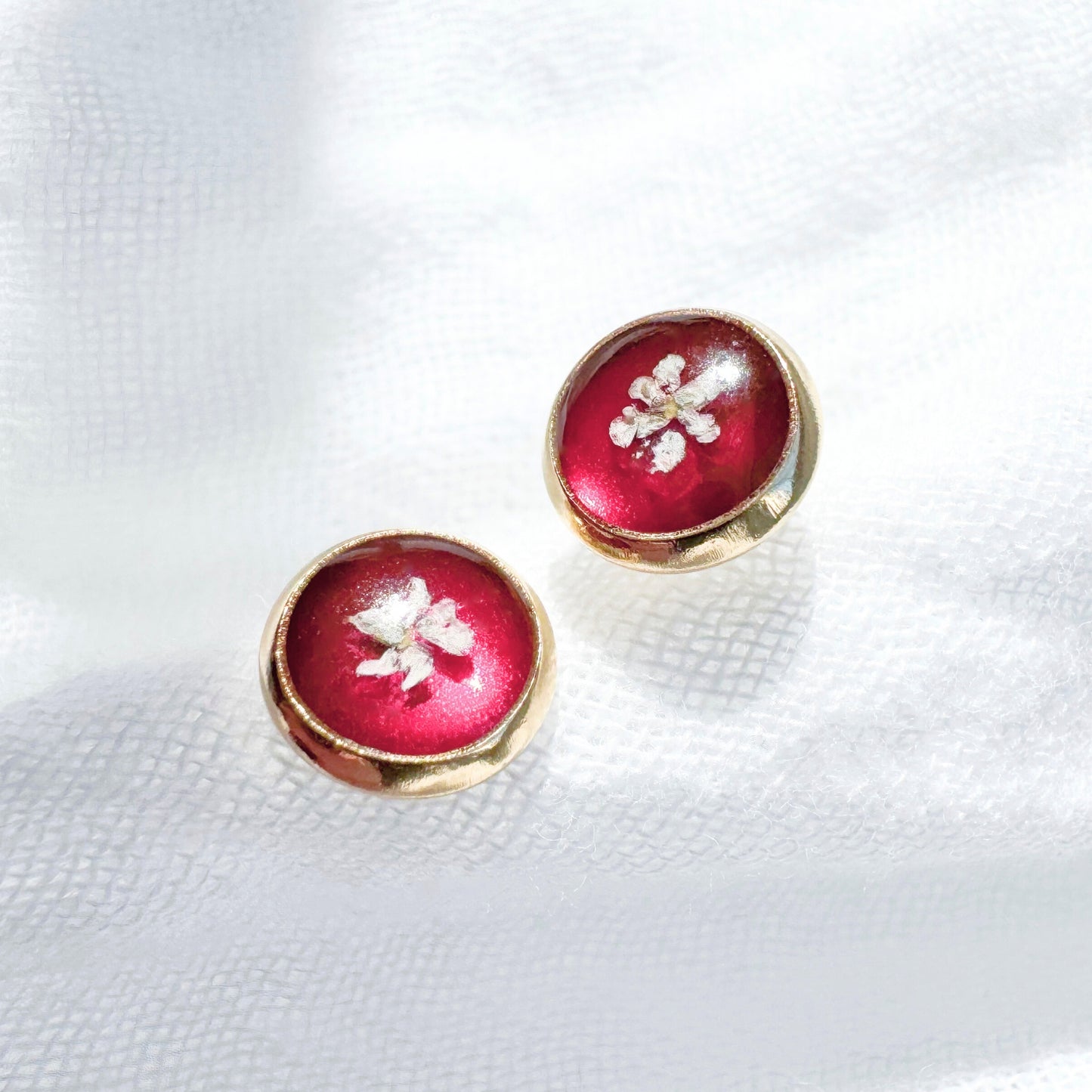Ruby Pressed Flower Earrings | Gold