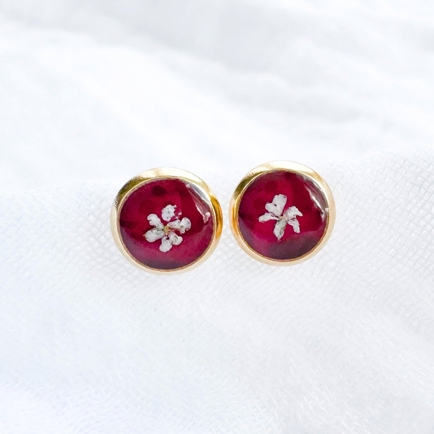 Ruby Pressed Flower Earrings | Gold