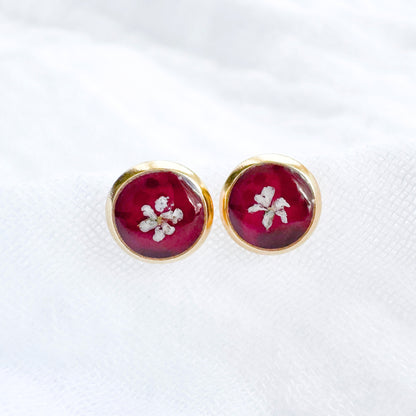 Ruby Pressed Flower Earrings | Gold