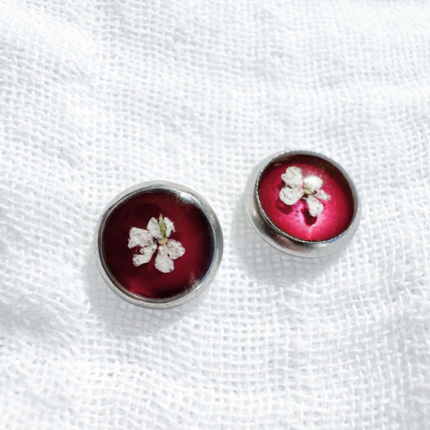 Ruby Pressed Flower Earrings | Silver
