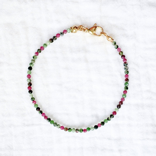 Ruby Zoisite Gemstone Stacking Bracelet | Gold