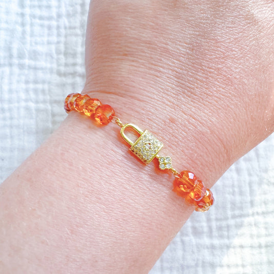 Sabrina Sparkle Lock Gemstone Bracelet | Gold