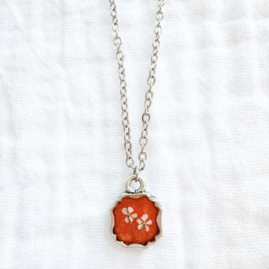 Sabrina Mini Frame Pressed Flower Necklace | Silver