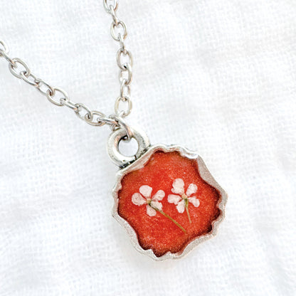 Sabrina Mini Frame Pressed Flower Necklace | Silver