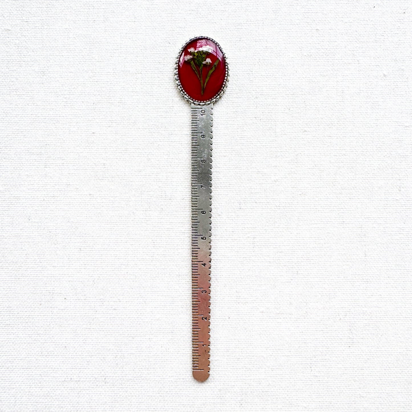 Scarlet Pressed Flower Bookmark | Silver