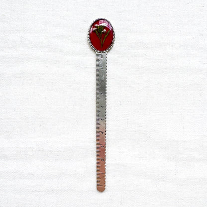 Scarlet Pressed Flower Bookmark | Silver