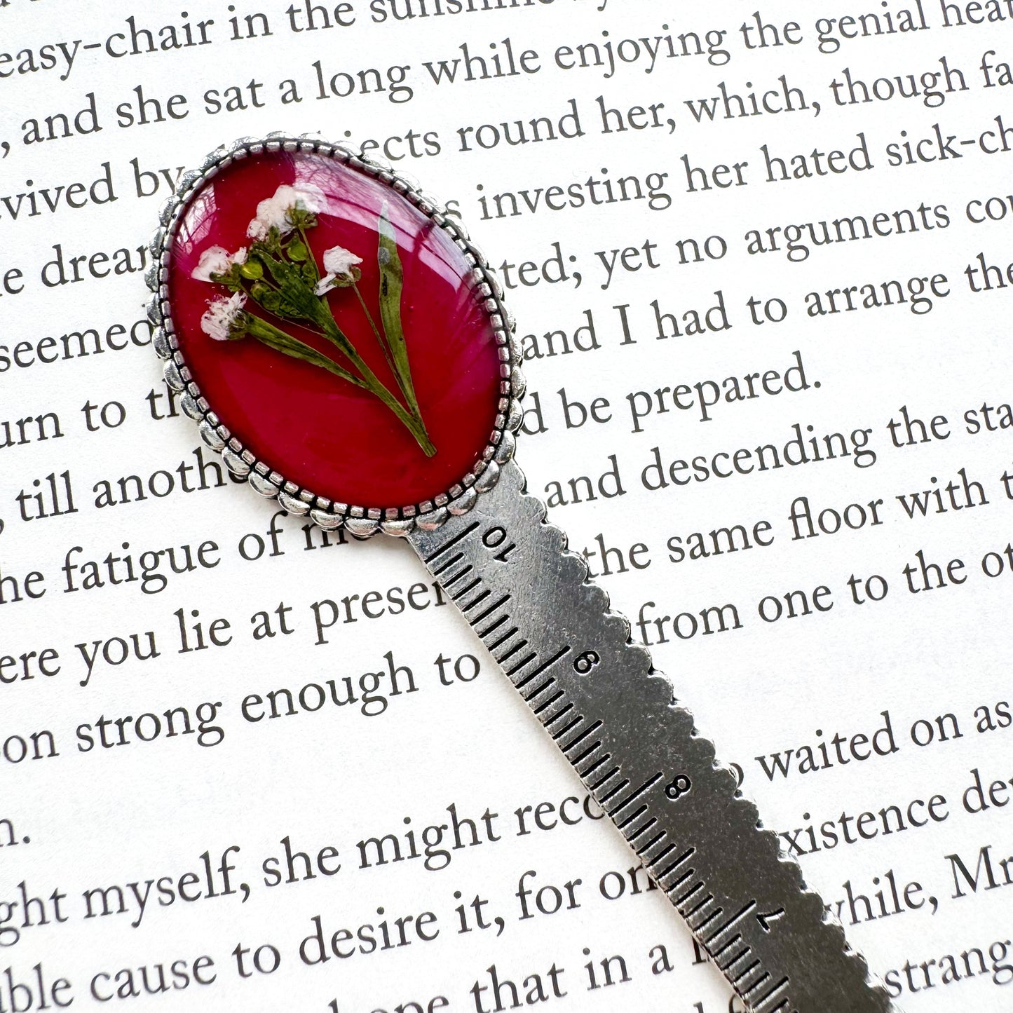 Scarlet Pressed Flower Bookmark | Silver