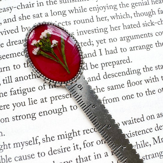 Scarlet Pressed Flower Bookmark | Silver