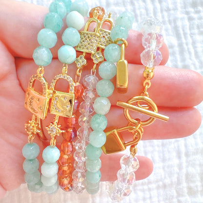 Sabrina Sparkle Lock Gemstone Bracelet | Gold