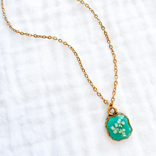 *Custom* Annabelle Mini Frame Pressed Flower Necklace | Gold