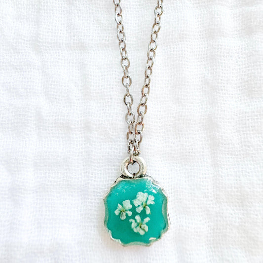 Ophelia Mini Frame Pressed Flower Necklace | Silver