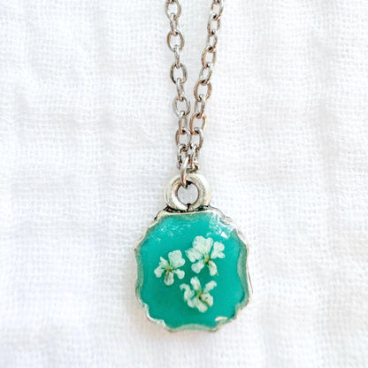 Ophelia Mini Frame Pressed Flower Necklace | Silver