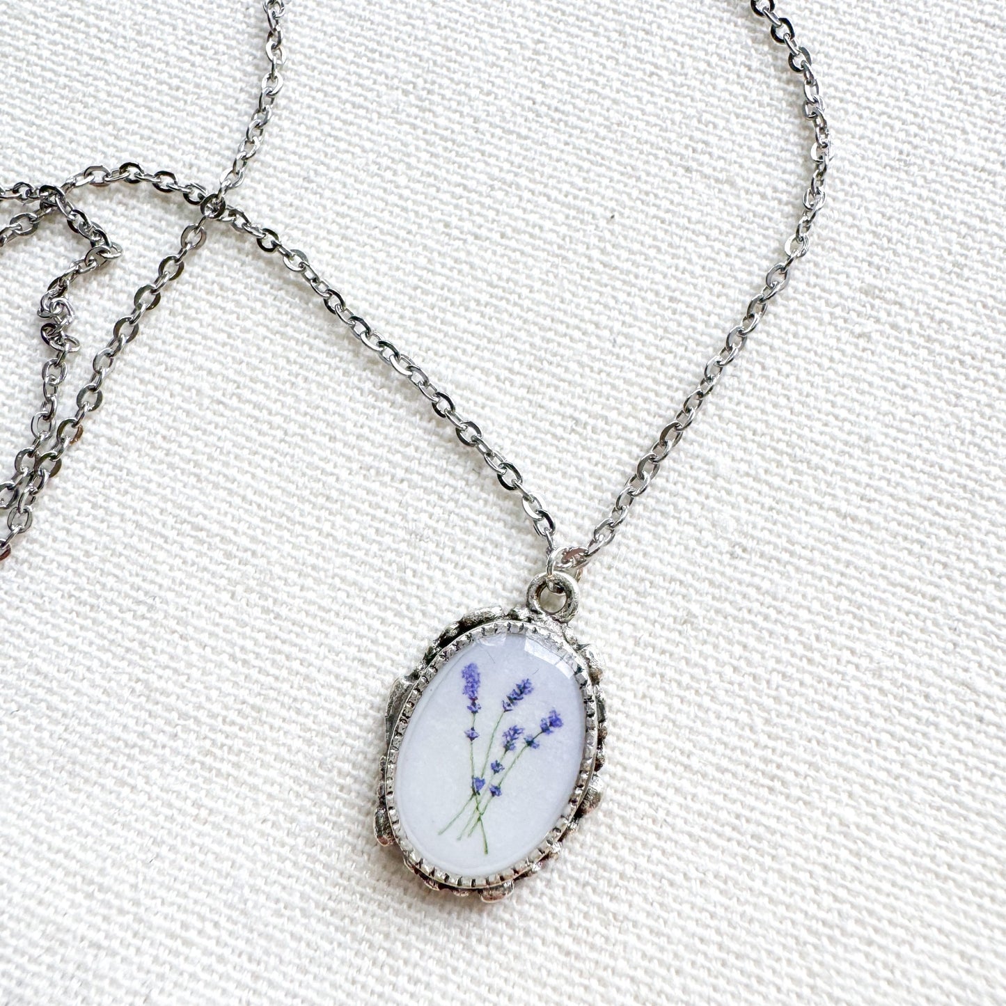 Lavender Botanical Illustration Pendant Necklace | Silver