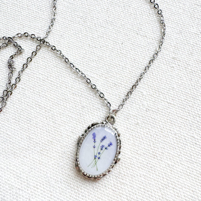 Lavender Botanical Illustration Pendant Necklace | Silver
