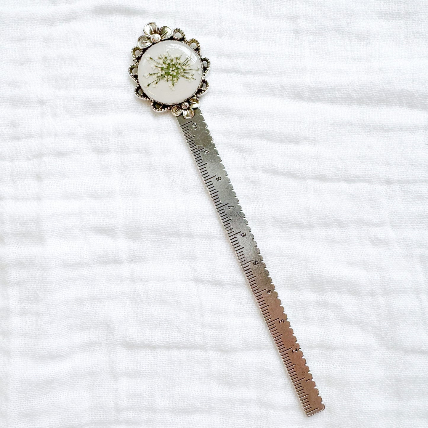 Snow White Pressed Flower Bookmark | Silver
