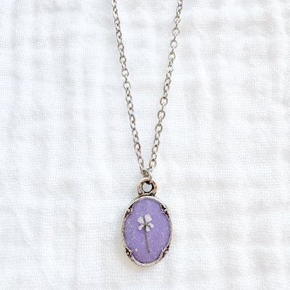 *Custom* Emily Mini Ornate Pressed Flower Necklace | Silver