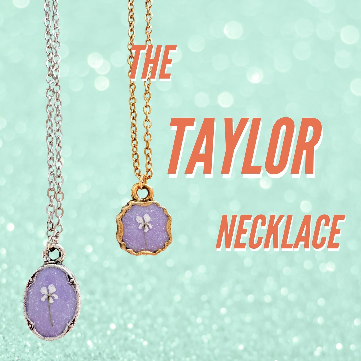 Taylor Mini Ornate Pressed Flower Necklace | Silver