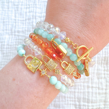 Sabrina Sparkle Lock Gemstone Bracelet | Gold